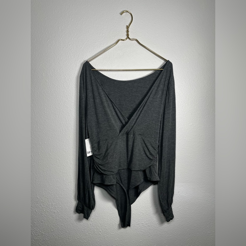 Bar III gray Elegant Wrap bodysuit long sleeve Top size XXL